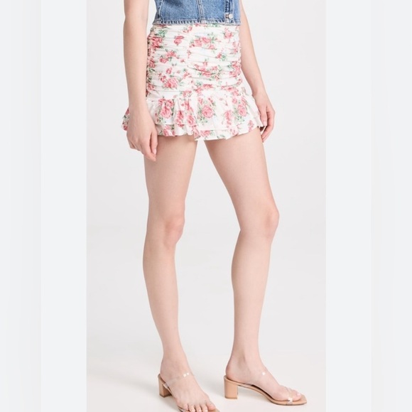 Endless Rose Revolve Linen Ruched Draped Ruffle Hem Mini Skirt - Picture 7 of 16